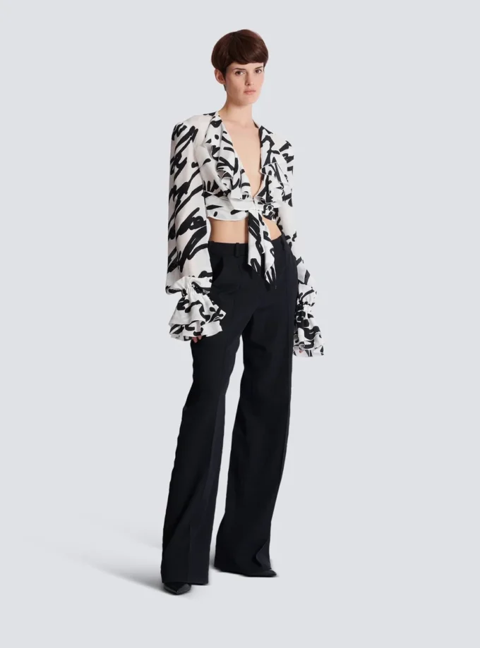 Ruffled love letter knotted crop shirt