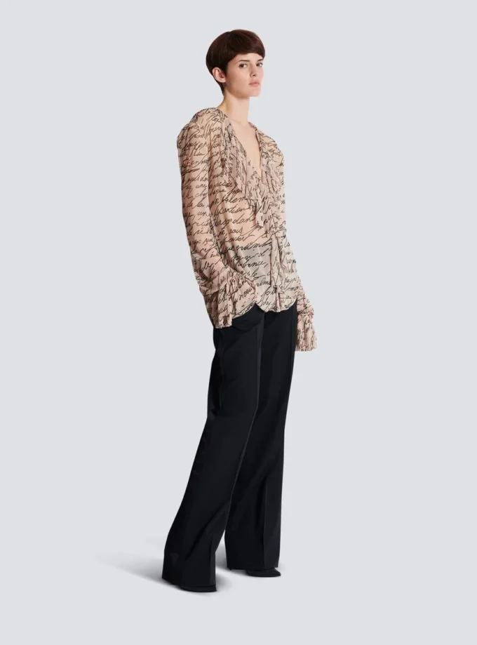 Ruffled love letter print shirt