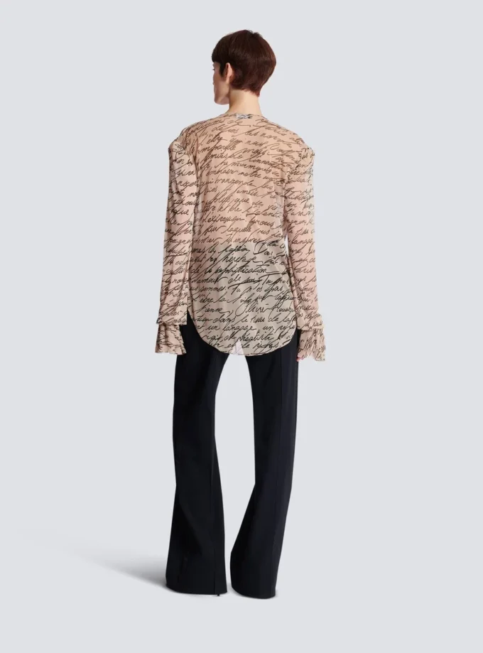 Ruffled love letter print shirt