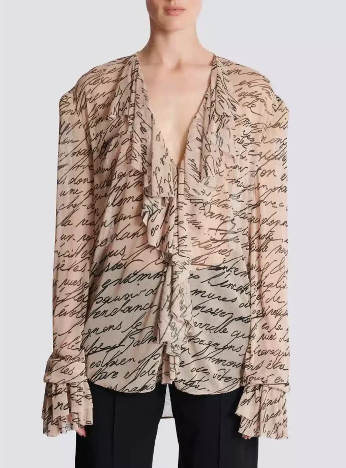Ruffled love letter print shirt