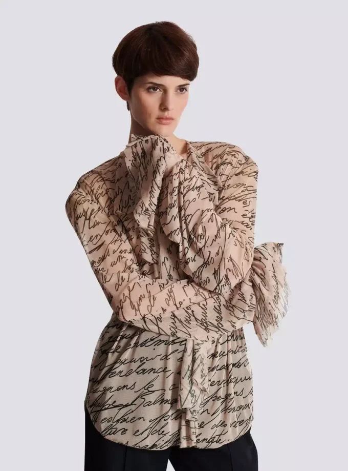 Ruffled love letter print shirt