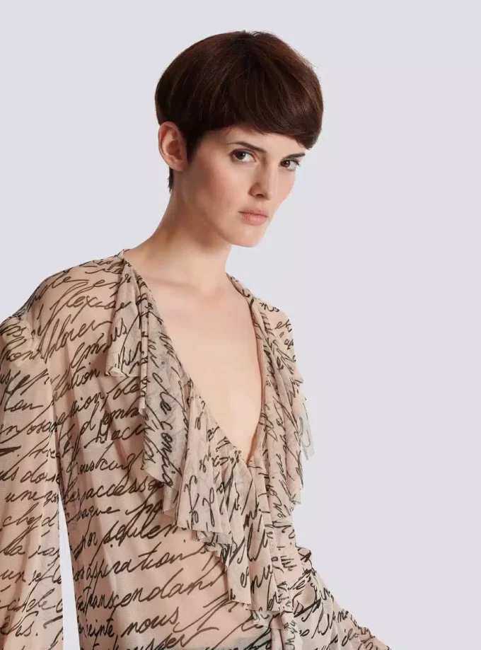 Ruffled love letter print shirt