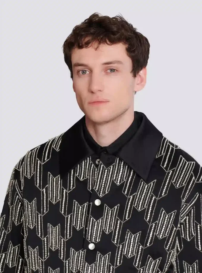 Satin bomber jacket with crystal embroidery