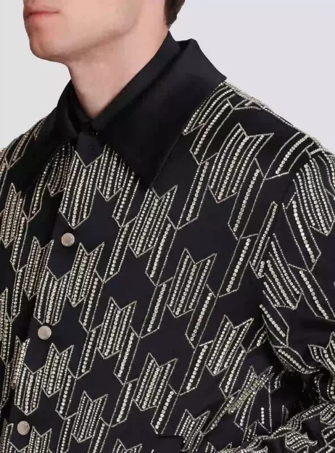 Satin bomber jacket with crystal embroidery