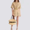 Short cotton gabardine lace-up dress