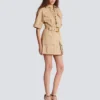 Short cotton gabardine lace-up dress