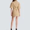 Short cotton gabardine lace-up dress