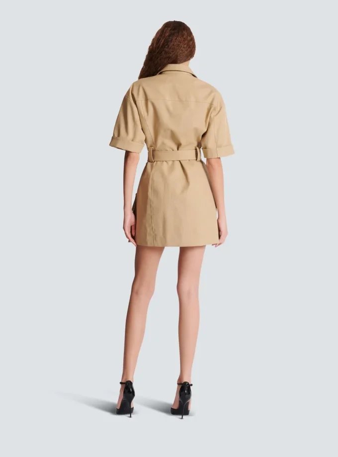 Short cotton gabardine lace-up dress