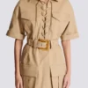Short cotton gabardine lace-up dress