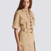 Short cotton gabardine lace-up dress