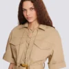 Short cotton gabardine lace-up dress