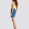 Short denim skirt with belt