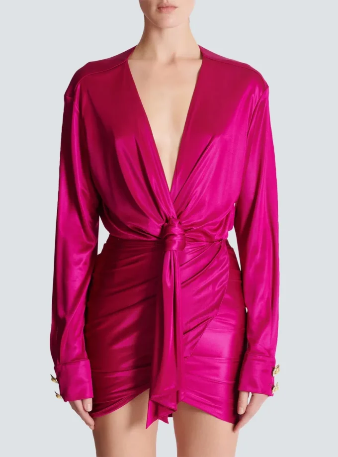 Short draped interlock jersey dress