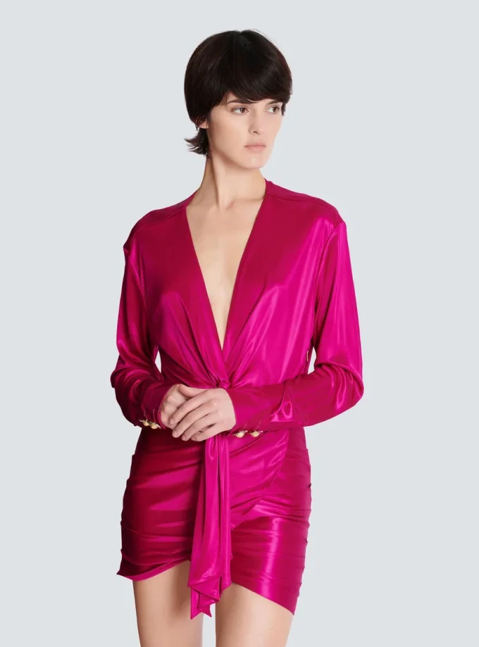 Short draped interlock jersey dress