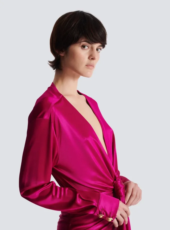 Short draped interlock jersey dress