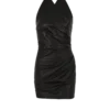 Short draped leather halterneck dress