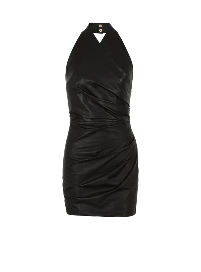 Short draped leather halterneck dress