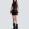 Short draped leather halterneck dress