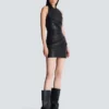 Short draped leather halterneck dress