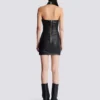 Short draped leather halterneck dress