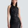 Short draped leather halterneck dress