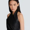 Short draped leather halterneck dress