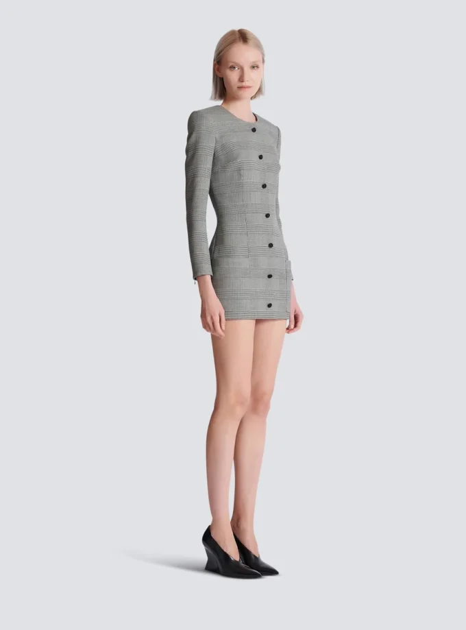Short dress in Prince of Wales jacquard