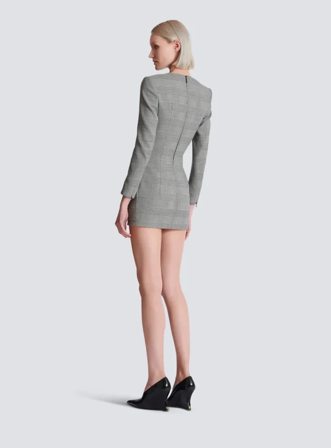 Short dress in Prince of Wales jacquard