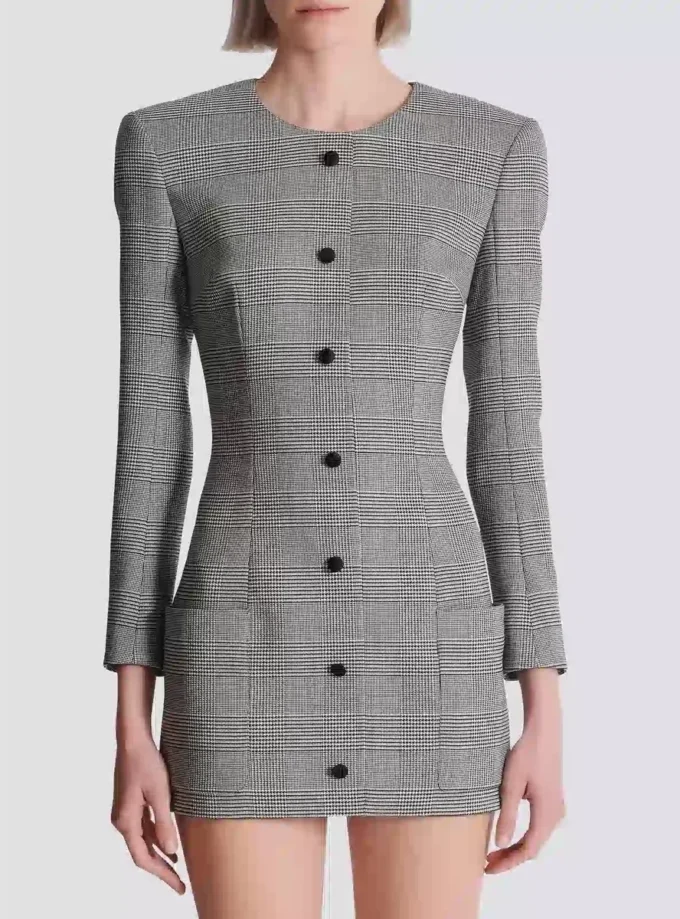 Short dress in Prince of Wales jacquard