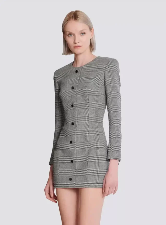 Short dress in Prince of Wales jacquard