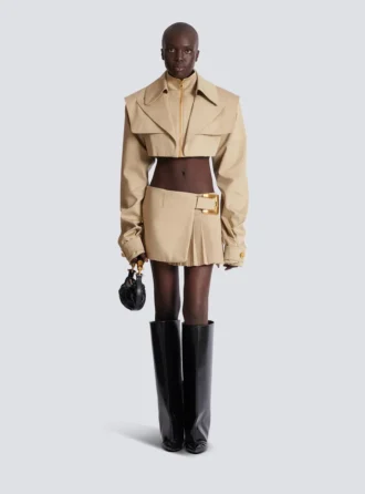 Short gabardine skirt with belt detail