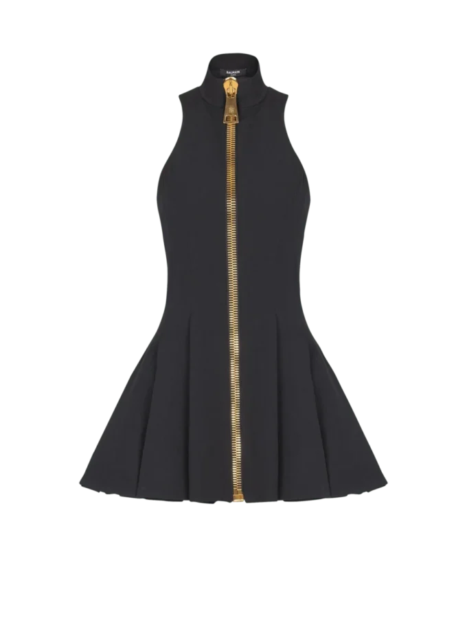 Short halterneck dress in grain de poudre wool