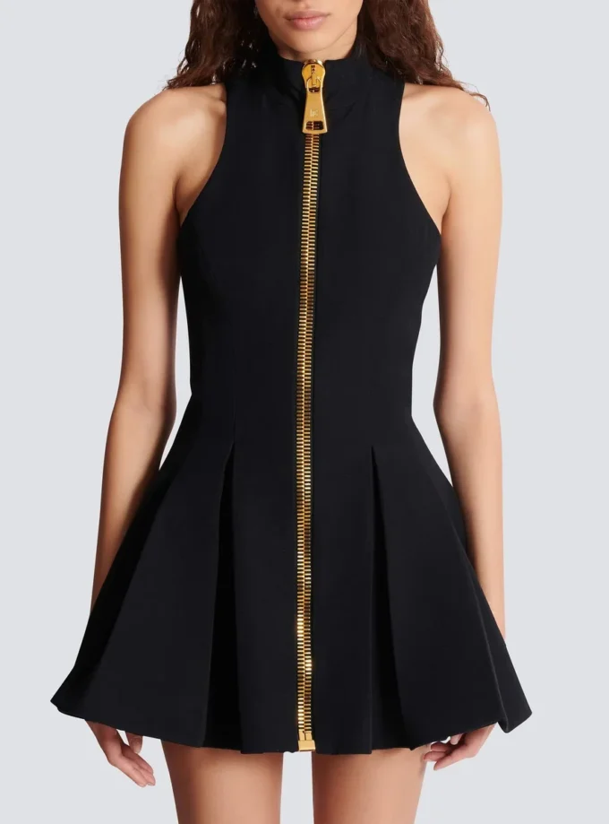 Short halterneck dress in grain de poudre wool