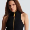 Short halterneck dress in grain de poudre wool