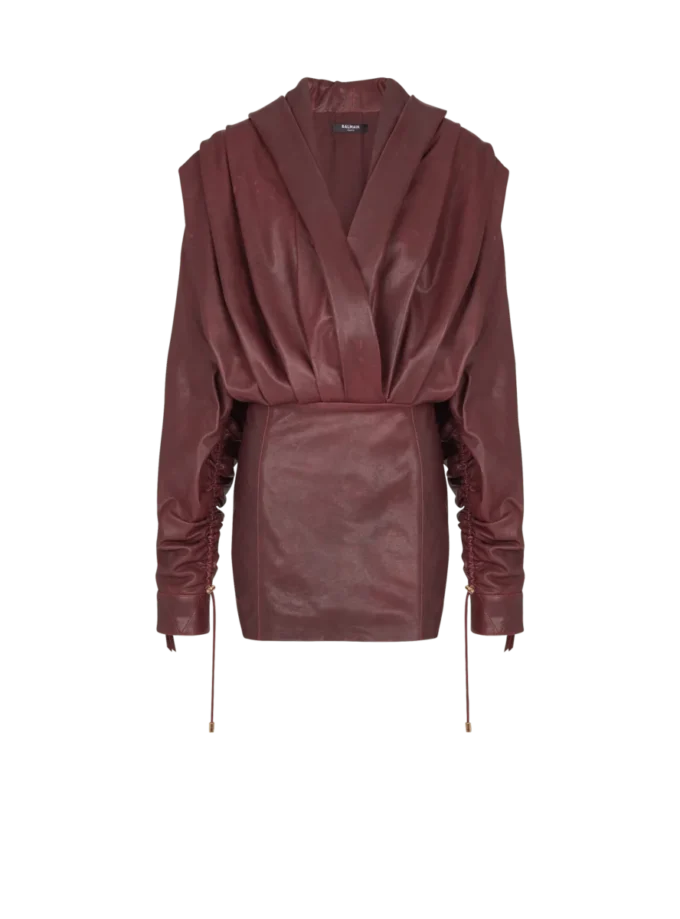 Short hooded dress in washed lambskin
