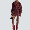 Short hooded dress in washed lambskin