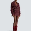 Short hooded dress in washed lambskin