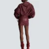 Short hooded dress in washed lambskin