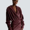 Short hooded dress in washed lambskin