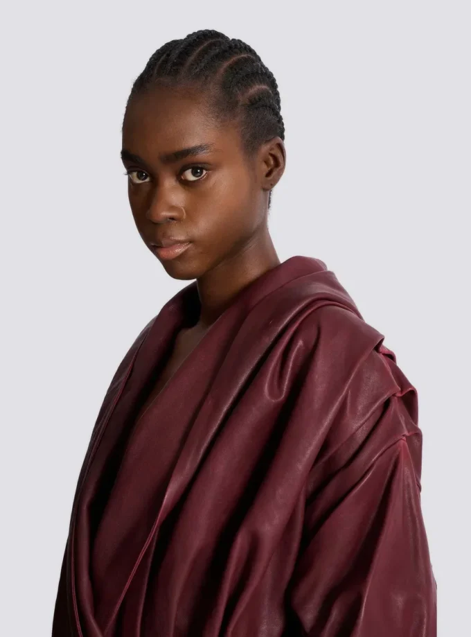 Short hooded dress in washed lambskin