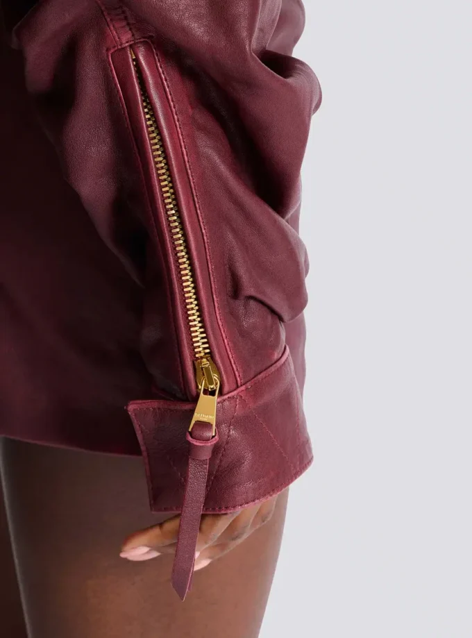 Short hooded dress in washed lambskin