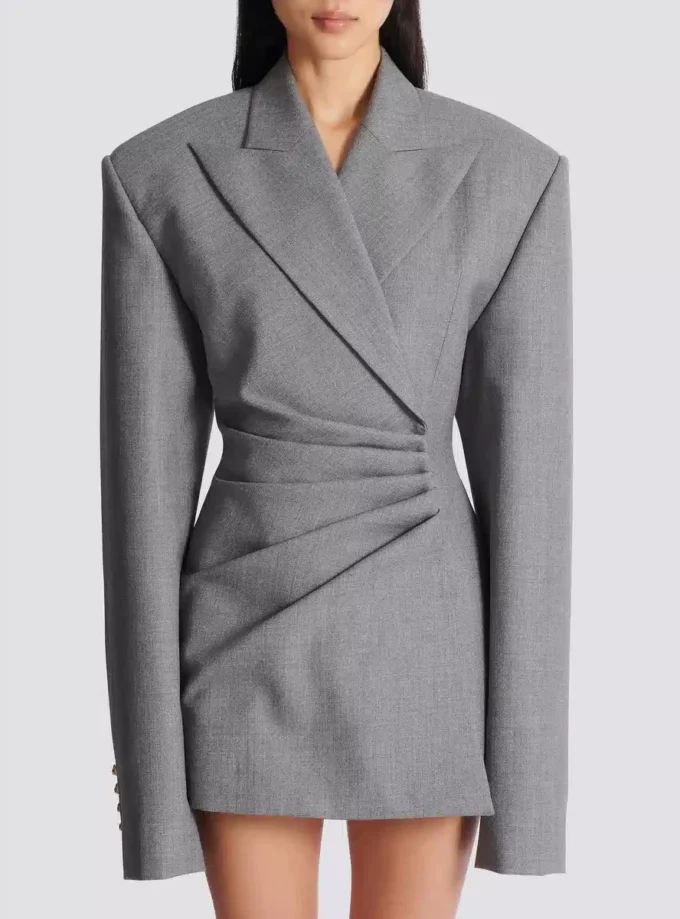 Short jacket dress in draped wool