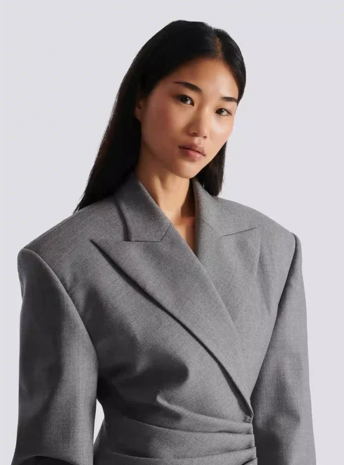 Short jacket dress in draped wool