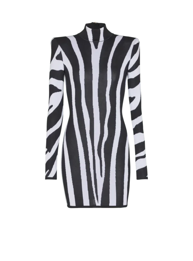 Short knit dress with zebra intarsia
