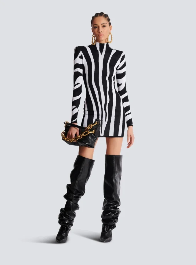 Short knit dress with zebra intarsia