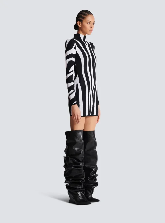 Short knit dress with zebra intarsia