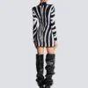 Short knit dress with zebra intarsia