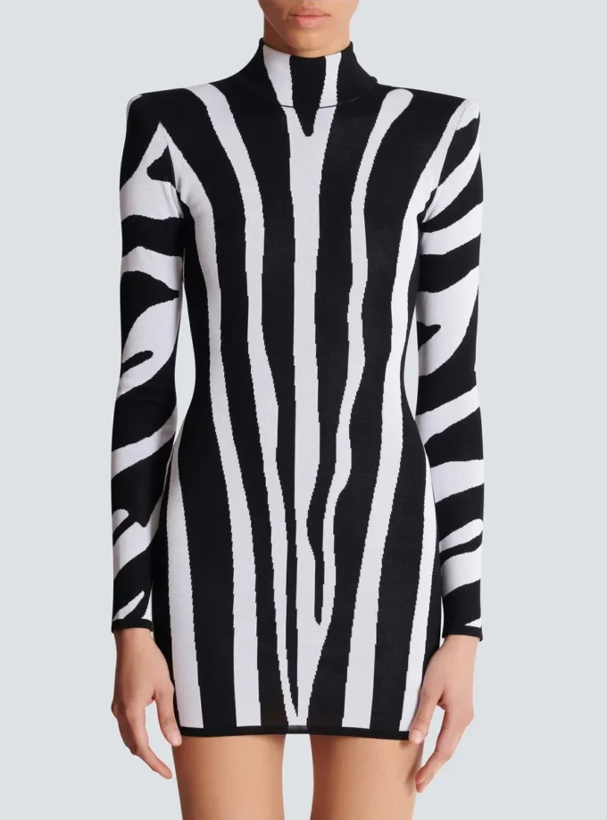 Short knit dress with zebra intarsia