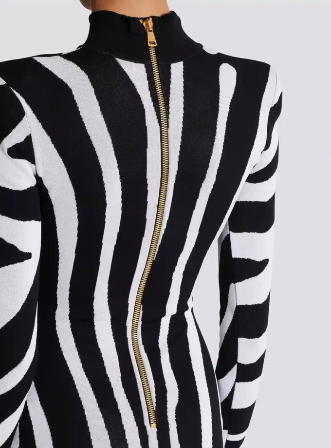 Short knit dress with zebra intarsia