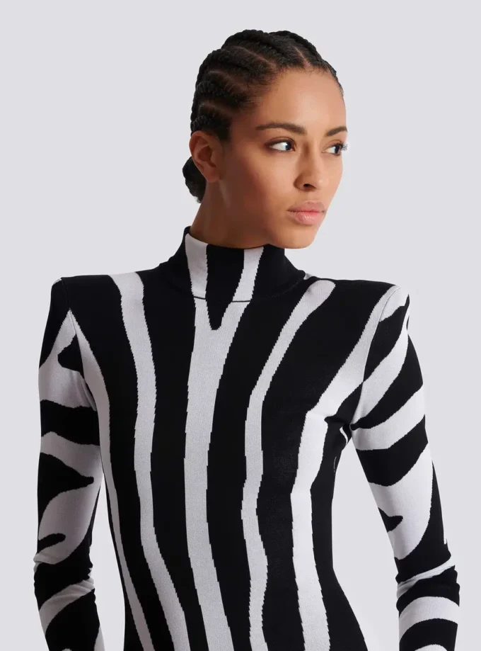 Short knit dress with zebra intarsia